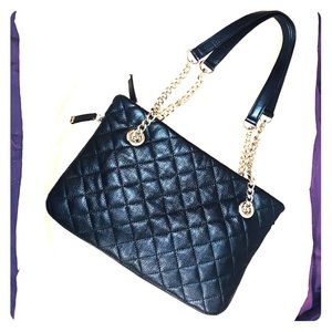 Calvin Klein quilted black leather & gold chain